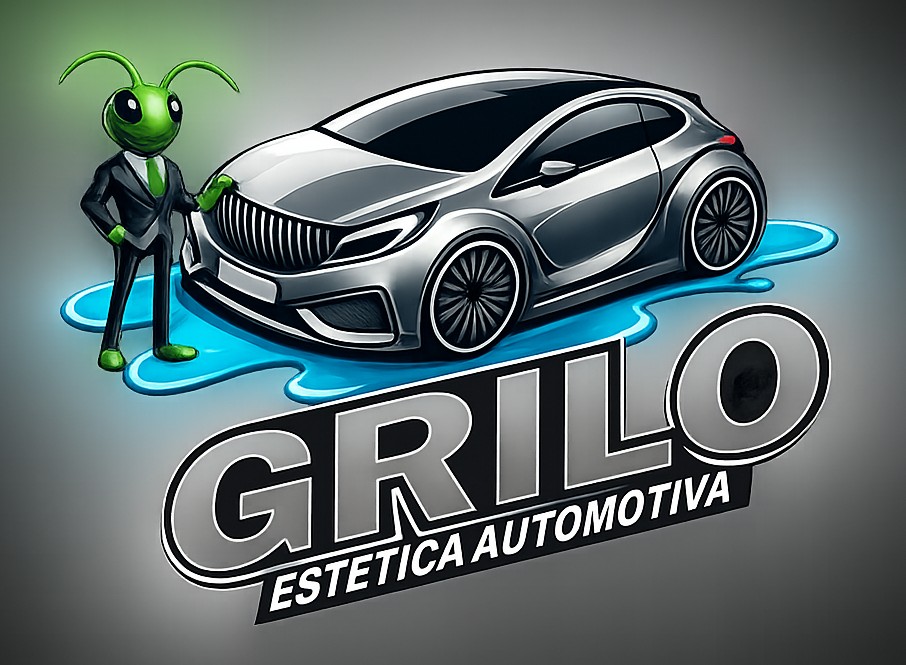 Grilo Estética Automotiva — mascote grilo, carro e lettering